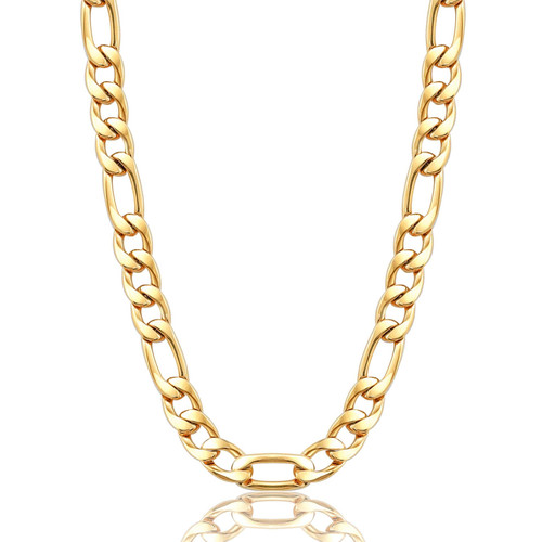 Bowisheet 8.5MM 18k Real Gold Plated Figaro Chain Necklace Stainless Steel Figaro Link Chain for Men Women 28 Inches