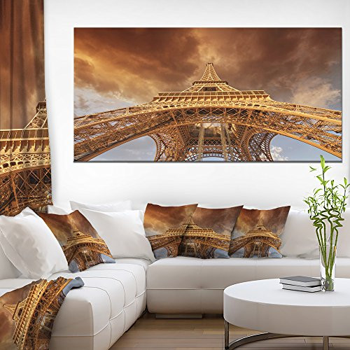 Design Art 1 Piece PT10125-60-28 Beautiful View of Paris Eiffel Tower in Paris Cityscape Canvas print, 60x28", Blue