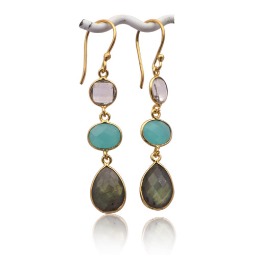 Wholesale Gift For Her Bezel Set Pair | Crystal Quartz & Chalcedony & Labradorite Gemstone Hook Earring | Gold Plated Dangle Bezel Hook Earring | Bezel Set Earring Handmade Jewelry | 1759)207 Wholesale Gift For Her Bezel Set Pair | Crystal Quartz & Chalcedony & Labradorite Gemstone Hook Earring | Gold Plated Dangle Bezel Hook Earring | Bezel Set Earring Handmade Jewelry | 1759)207