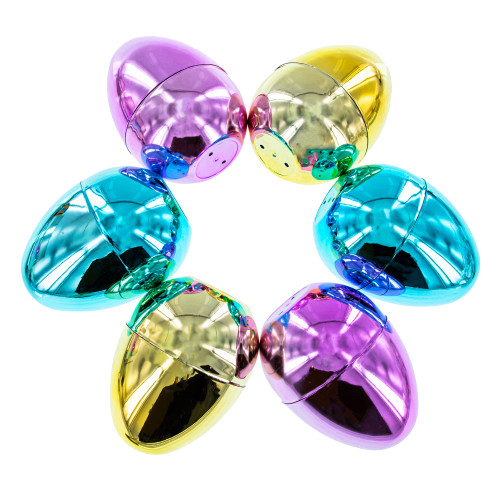 Easter Shine and Surprise: Set of 6 Large Fillable Multicolored Metallic Plastic Easter Eggs 4 Inches
