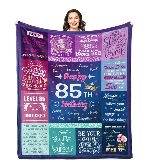 Solzien 85th Birthday Gifts for Women Blankets 60"x50", 85th Birthday Decorations for Women, Best Gifts for 85 Year Old Female Unique, Happy 85th Bday Decorations Sign, Gift Ideas for 85th Birthday
