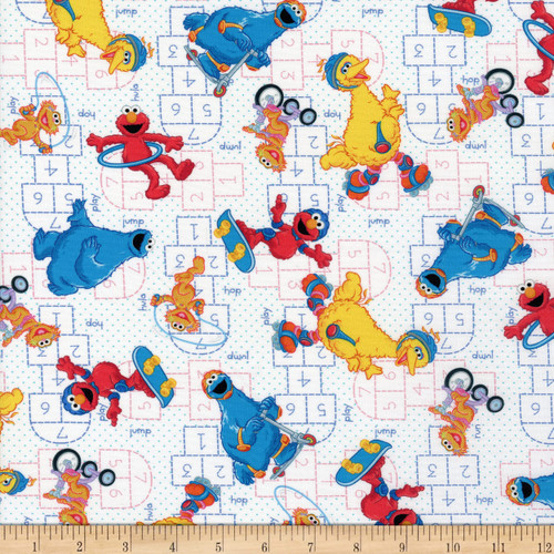 Sesame Street Digital Hopscotch White, Fabric by the Yard