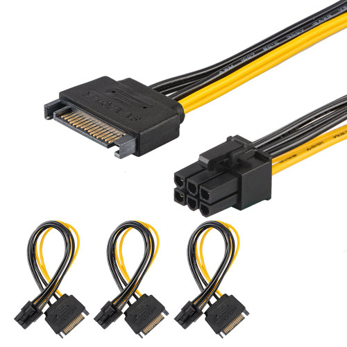 [3 Pack] J&D SATA 15 Pin to 6 Pin PCI Express (PCIe) Graphics Video Card Power Cable Adapter (8 Inch)