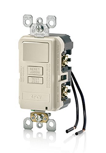 Leviton AFSW1-T SmartlockPro Outlet Branch Circuit Combination Arc-Fault Circuit Interrupter with Switch, 15-Amp, 120-volt, Light Almond