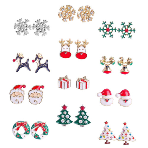 HAPINARY 12 Pairs Ear Rings Christmas Earrings for Women Holiday Earrings Christmas Jewelry Earrings Aesthetic Earrings for Women Fashion Statement Earrings Accessories Miss Alloy Diamond