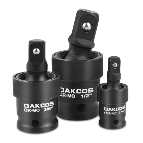 DAKCOS Impact Universal Joint Socket Swivel Set 3 Piece Ball Spring Design 1/4", 3/8" and 1/2" Drive CR-MO U-Joint Sockets Swivel