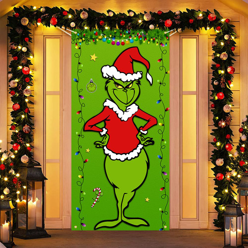 Grinch Christmas Door Covers for Front Door,Grinch Christmas Door Decorations Green Door Hanging Banner,Grinch Backdrop for Christmas Grinch Christmas Door Covers for Front Door,Grinch Christmas Door Decorations Green Door Hanging Banner,Grinch Backdrop for Christmas