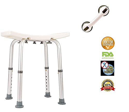 Healthline Trading Bath Bench Adjustable Height, Lightweight Compact and Small Chair for Shower, with Non-Slip Seat, White and Grab Bar Free Balance Assist Suction Cup 12" Healthline Trading Bath Bench Adjustable Height, Lightweight Compact and Small Chair for Shower, with Non-Slip Seat, White and Grab Bar Free Balance Assist Suction Cup 12"