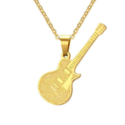 TIANYI Jewelry Stainless Steel Gold Plated Rock Punk Music Guitar Pendant Necklace, 20" Chain TIANYI Jewelry Stainless Steel Gold Plated Rock Punk Music Guitar Pendant Necklace, 20" Chain