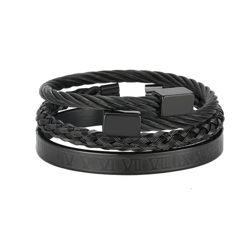 MAOCEN Men Black Bracelets Stainless Steel Roman numerals Cuff Bangle Jewelry (Black 1set) MAOCEN Men Black Bracelets Stainless Steel Roman numerals Cuff Bangle Jewelry (Black 1set)