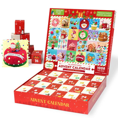 Wowok Advent Calendar 2023 Christmas Jigsaw Puzzles- Christmas Dessert Holiday Puzzles for Adults Kids, 24 Parts 1008 Pieces Jigsaw Puzzles Gift for Countdown to Christmas