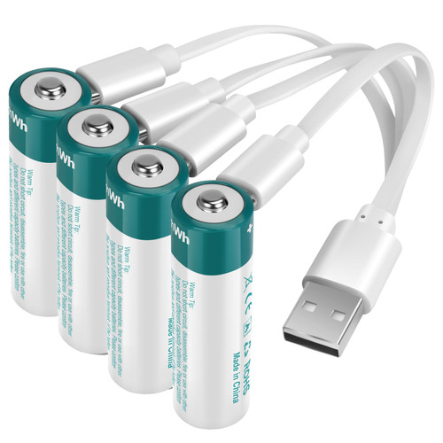 winbasic 4 Pack USB Rechargeable 1.5V Lithium Batteries AA Size,Long-Lasting Double A Bettery 2600mWh for Household Office Devices,Blink Camera