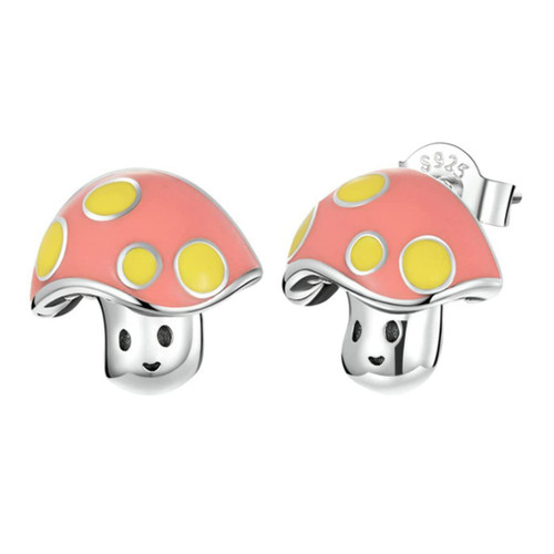 1 Pair Mushroom sterling silver earrings cute studs earrings cute earrings for women earring studs for women mushroom pierced ear stud jewelry Miss s925 sterling silver mini
