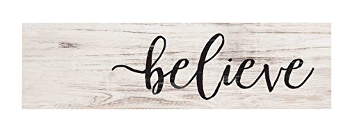 P. GRAHAM DUNN Believe Black Script Whitewash Christmas 6 x 1.5 Pine Wood Tabletop Toothpick Sign