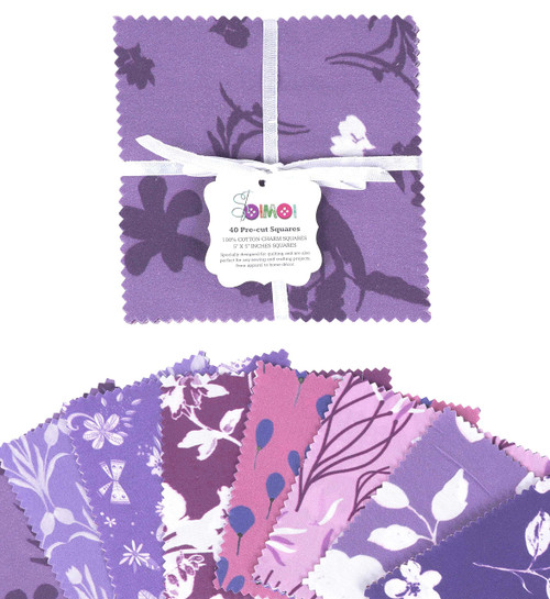 Soimoi Florals Print Precut 5-inch Cotton Fabric Quilting Squares Charm Pack DIY Patchwork Sewing Craft- Purple