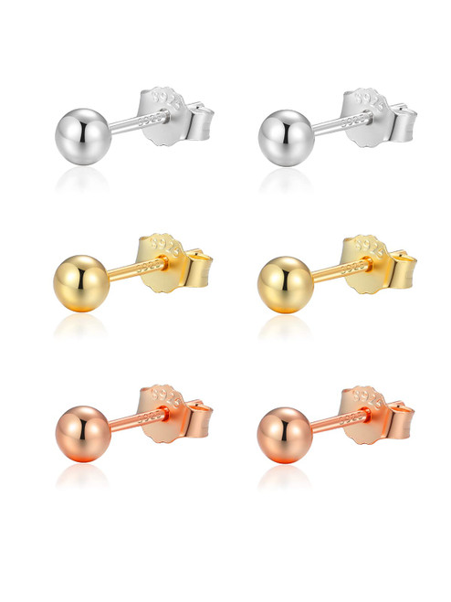 3 Pairs Set Round Ball Stud Earrings 925 Sterling Silver 4mm Mini Small Cartilage Ball Stud Earrings for Multiple Piercings for Women Men earrings set