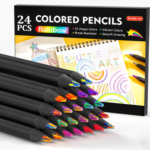 Shuttle Art 24 PCS Rainbow Pencils, 12 Assorted Colors, 2 of Each, Pre-sharpened Rainbow Colored Pencils, Multicolored Pencils for Kids and Adults Coloring, Drawing, Sketching Shuttle Art 24 PCS Rainbow Pencils, 12 Assorted Colors, 2 of Each, Pre-sharpened Rainbow Colored Pencils, Multicolored Pencils for Kids and Adults Coloring, Drawing, Sketching