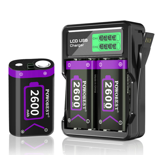 POWOBEST Rechargeable Battery Pack for Xbox one/Series x/s, 3 x 2600mAh Controller Battery Pack with LCD Controller Charger Station for Xbox One S Controller, Core Controller (Blue)