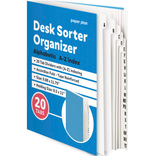 Alphabetical File Organizer - File Sorter - Alphabetical Organizer - A-Z File Organizer - Alphabetical File Dividers - Document Sorter (20 Pockets, A-Z Indexing Tabs, for 8.5 x 11" Paper)