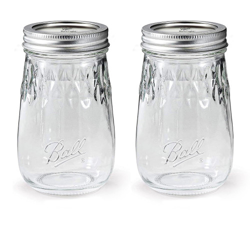 Regular Mouth Flute Mason Jars 16 oz - (2 Pack) - Ball Regular Mouth Pint 16-Ounces Mason Jars With Airtight lids and Bands - For Canning, Decor and Drinkware + M.E.M Rubber Jar Opener Included Regular Mouth Flute Mason Jars 16 oz - (2 Pack) - Ball Regular Mouth Pint 16-Ounces Mason Jars With Airtight lids and Bands - For Canning, Decor and Drinkware + M.E.M Rubber Jar Opener Included