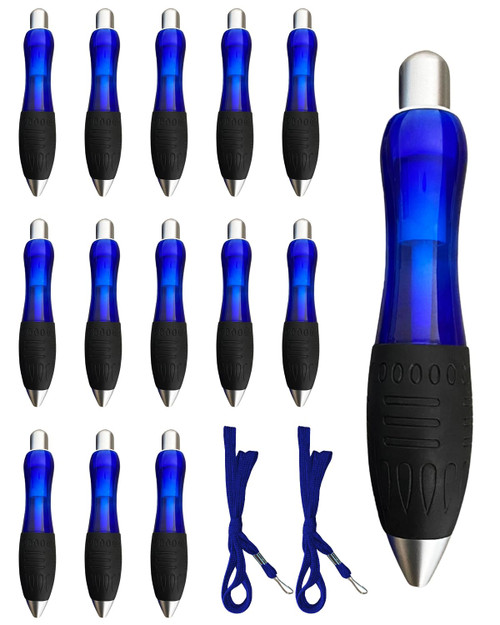 lyforx 14 Pack Big Fat Pens Aids Writing For Tremor, Arthritis, Parkinson, Handicap, Carpal Tunnel Large Wide Grip Pens Blue with 2 Bonus Detachable Lanyards
