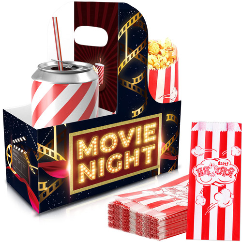 KARAQY 10 Pcs Movie Night Snacks Trays Box - Movie Night Drink Carrier with Handles, Disposable Popcorn Bags, Cinema Combo Popcorn Drink Holder for Movie Theater Cinema Party Supplies Favors KARAQY 10 Pcs Movie Night Snacks Trays Box - Movie Night Drink Carrier with Handles, Disposable Popcorn Bags, Cinema Combo Popcorn Drink Holder for Movie Theater Cinema Party Supplies Favors