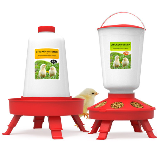 HOWUXZO Chick Feeder and Waterer Set, Top Fill 1.5Kg Chick Feeder and 1.5L Chick Waterer Kit with 3 Adjustable Heights, Baby Chick Starter Kit, Baby Chick Feeder, Baby Chick Waterer?Red?