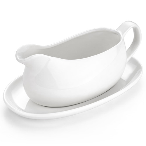 Gurygo 17oz Large White Ceramic Gravy Boat with Tray - Porcelain Gravy Boat with Large Pour and Fewer Drips - Ceramic Sauce Boat for Gravy, Salad Dressings, Microwave & Freezer Safe Gurygo 17oz Large White Ceramic Gravy Boat with Tray - Porcelain Gravy Boat with Large Pour and Fewer Drips - Ceramic Sauce Boat for Gravy, Salad Dressings, Microwave & Freezer Safe