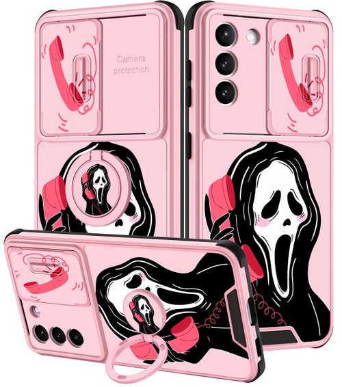 Goocrux (2in1 for Samsung Galaxy S21 Case Skull Skeleton Women Girls Cute Girly Phone Cover Gothic Design with Slide Camera Cover+Ring Cool Funny Cases for Samsung Galaxy S21 5G 6.2''