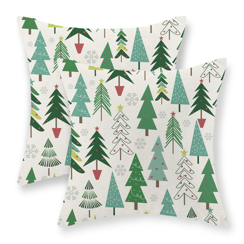 GOLIANDA Christmas Pillow Covers 18x18 Set of 2, Christmas Decor Linen Pillowcase Geometric Green Christmas Tree Throw Pillows Winter Farmhouse Holiday Decorations Cushion Covers for Couch Home Sofa