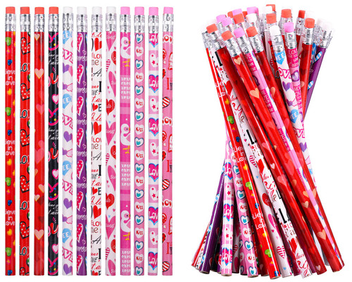 72 Pieces Valentine's Day Pencils for Kids Valentines Pencil Bulk Holiday Pencils with Top Erasers Pencils for Valentine's Day Gifts Party Favors Classroom Rewards School Supplies, 12 Style(72)
