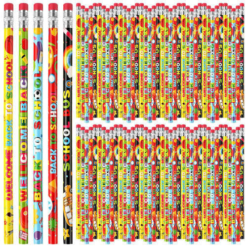 100 Pcs Welcome Back to School Pencils First Day of School Student Pencils with Eraser Preschool Kindergarten HB Pencils School Stationery Bulk Pencils for Classroom Reward School Party Supplies