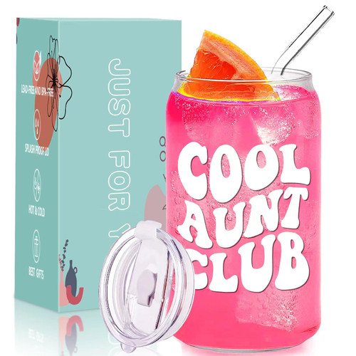 Christmas Gifts For Aunt From Niece, Nephew - Cool Gifts For Aunt, New Aunt, Auntie, Sister - Birthday Gifts for Aunt from Nephew, Promoted To Aunt, Best Aunt Ever - 16 Oz Jar iced Coffee Glass Christmas Gifts For Aunt From Niece, Nephew - Cool Gifts For Aunt, New Aunt, Auntie, Sister - Birthday Gifts for Aunt from Nephew, Promoted To Aunt, Best Aunt Ever - 16 Oz Jar iced Coffee Glass