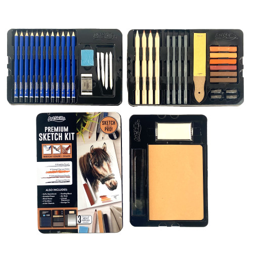 ArtSkills Charcoal Pencil Sketch Kit, Art Sets for Adults 39 Piece Graphite Pencil Set and Charcoal Art Supplies Shading Pencils for Sketching, Charcoal for Drawing, Professional Drawing Pencils