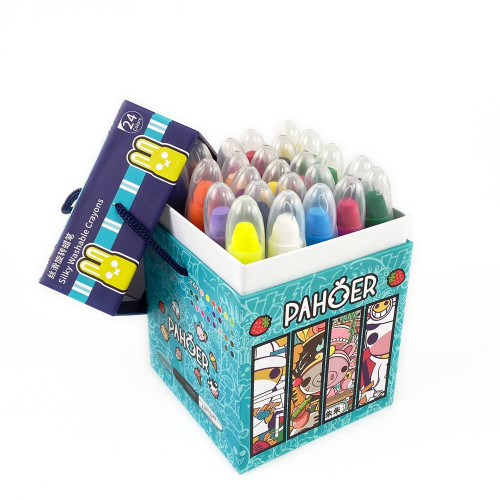 Huneebo Washable Silky Crayons for Toddlers, 24 Colors Non Toxic Crayon Drawing Set, Twistable Gel Jumbo Crayons Art Set for Kids and School Painting supplies