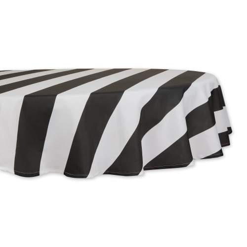 DII Cabana Stripe Outdoor Tabletop Collection, Stain/Wrinkle Resistant & Waterproof, 60" Round, Tablecloth, Black