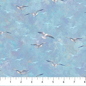 Seagulls On Blue Soft Sky Cotton Fabric Northcott 24962-44