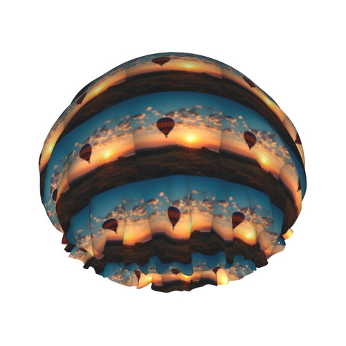 Hot air balloon sunset Print Shower Cap Double Layer Waterproof Bath Cap Elastic Reusable Shower Hat For Women Ladies Spa Salon