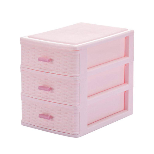 Veemoon Plastic 3-Drawer Jewelry Box, Small Desktop Storage Box Storage Bins Containers Desk Makeup Organizer Cabinet Cosmetics Case Makeup Case Jewelry Pink