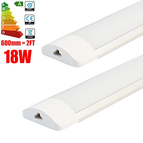 Excellent 2FT 18w Linkable LED Batten Linear Tube Lights,1600lm, 6000K Day White,AC85-260V,SMD2835 96Leds,0.6m LED Ceiling Light 2er Pack