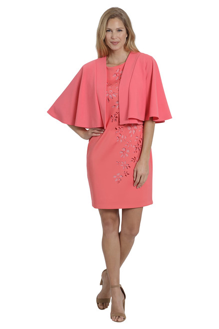 London Times Women's Easy Feminine Polished Capelet Cover Up Occasion Guest of Event, Calypso Coral