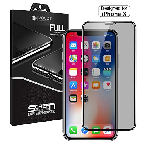 MOCOLL Full Screen Privacy Tempered Glass Film for iPhone X/Xs 0.26mm Ultra Slim [Anti-Peeking] [9H Hardness] [Anti-Scratch] [Anti-Fingerprint] [No Bubbles] with Case Friendly iPhone Protector 5.8"