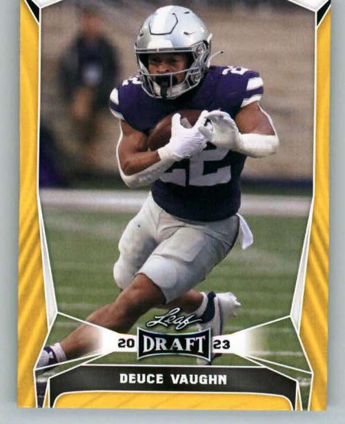 2023 Leaf Draft Gold #21 Deuce Vaughn Kansas State Wildcats RC Rookie Football Trading Card 2023 Leaf Draft Gold #21 Deuce Vaughn Kansas State Wildcats RC Rookie Football Trading Card