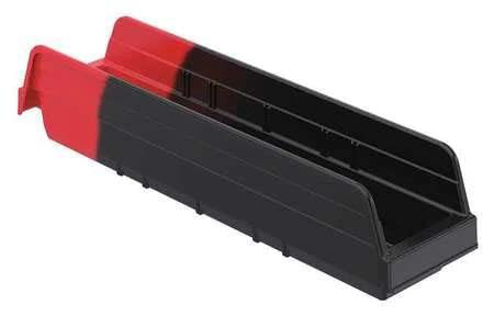 Shelf Storage Bin, Black/Red, Plastic, 17 7/8 in L x 4 1/8 in W x 4 in H, 15 lb Load Capacity