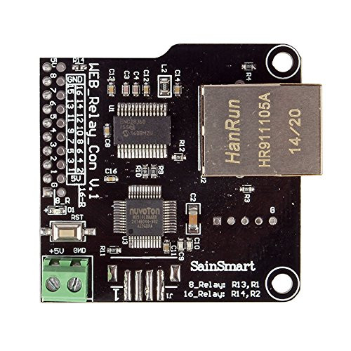 SainSmart Network Web Server 16 Channels Relay Ethernet Controller Module, Remote Control Board, LAN WAN WEB Server, RJ45 Port, Control Under WiFi Connected Network