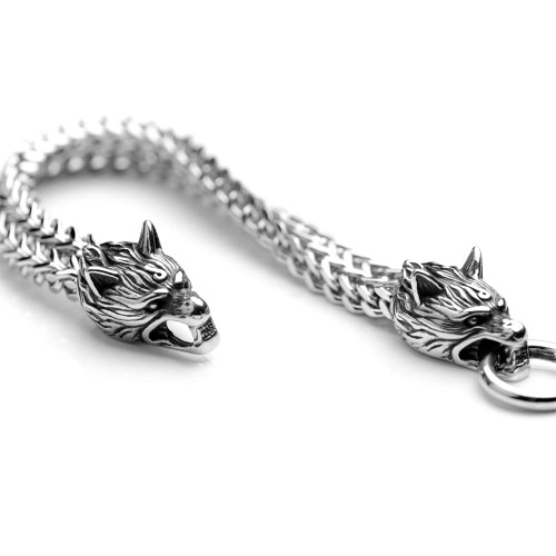 LANGHONG Norse Viking Stainless Steel Men's Link Bracelet Punk Wolf Head Curb Chain Bracelet 7.4 8.2 9 inches (Bracelet A, 9 Inches) LANGHONG Norse Viking Stainless Steel Men's Link Bracelet Punk Wolf Head Curb Chain Bracelet 7.4 8.2 9 inches (Bracelet A, 9 Inches)