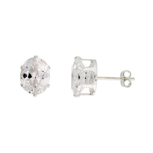 Sterling Silver Cubic Zirconia Oval Studs Earrings 3 carat/pair