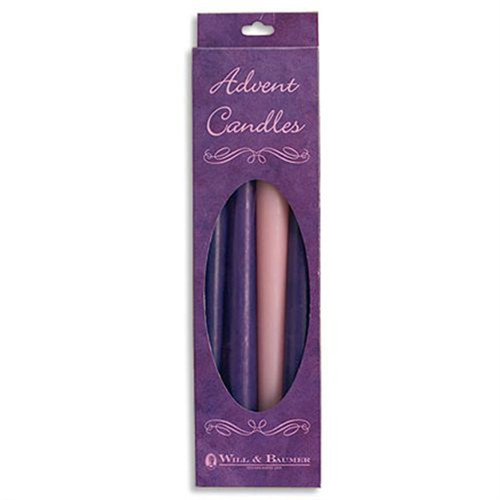 Will & Baumer 106746 Candle Advent Refill Tapers Bx 0.87 x 12 3 Purple, 1 Pink