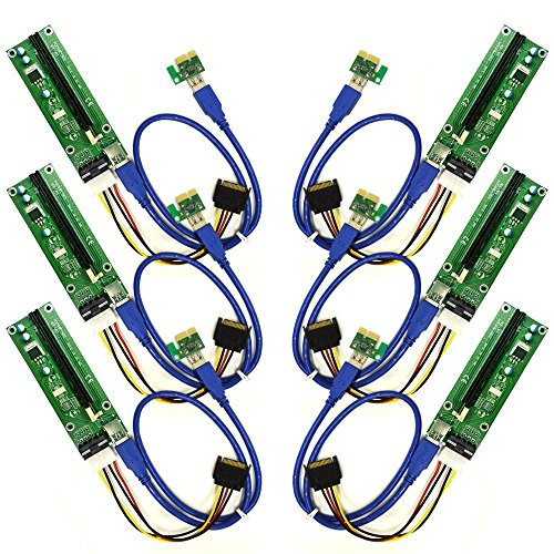 PCI-E 1x to 16x Powered Riser Adapter Card w/ 60cm USB 3.0 Extension Cable & MOLEX to SATA Power Cable - GPU Riser Extender Cable - Ethereum Mining ETH (6 Pack (007))