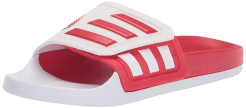 adidas Unisex Adilette Slides Sandal, White/Scarlet/Scarlet (TND), 11 US Women